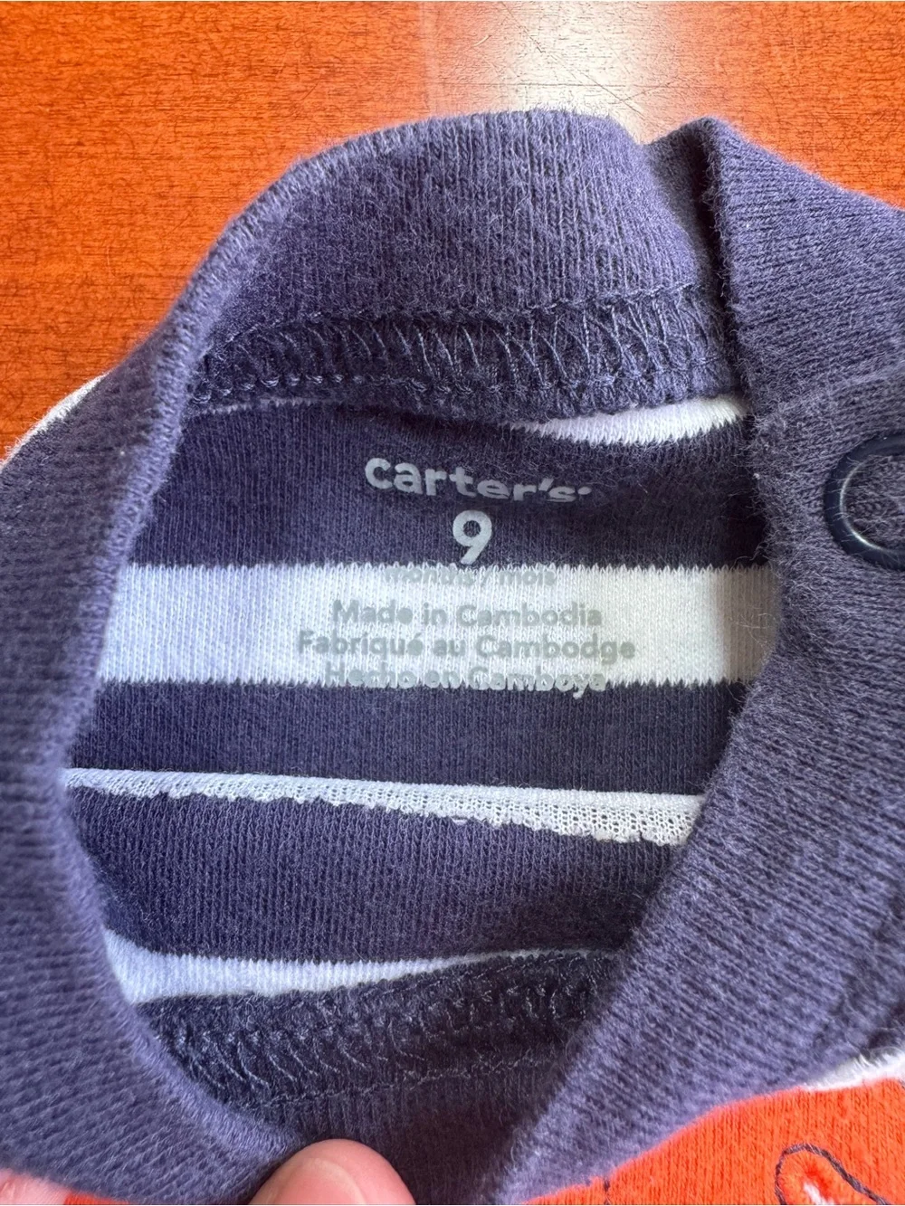 Carter's Navy & White Striped Bodysuit with Orange Elephant and Gray Pants